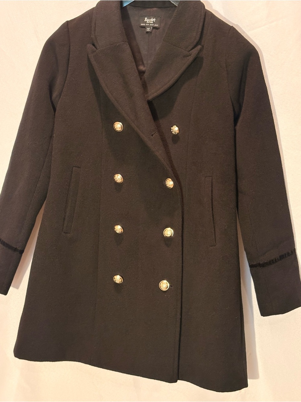 Bardot Black Double-Breasted Peacoat with Gold Buttons
